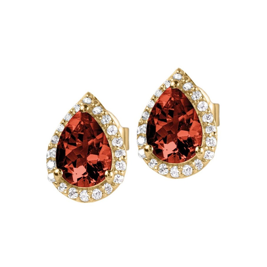 JACQUES LEMANS Ear Stud Sterling Silver Gold-Plated With Garnet Earrings