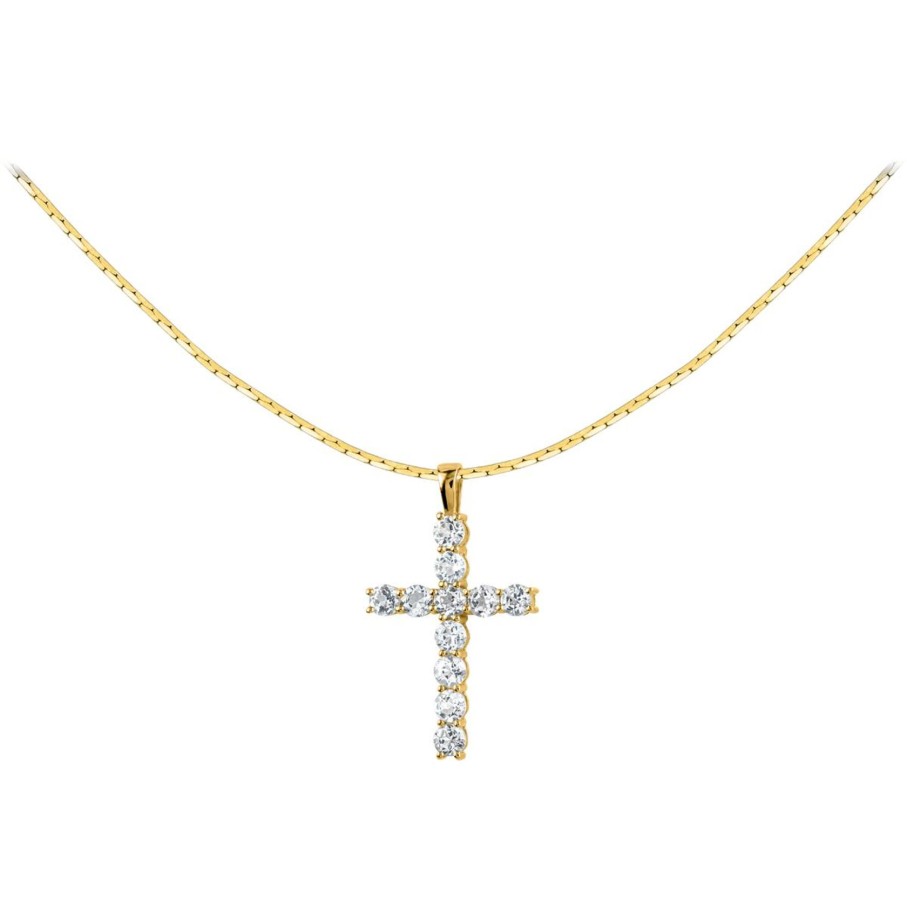 JACQUES LEMANS Necklace Sterling Silver Gold-Plated With White Topaz Necklaces