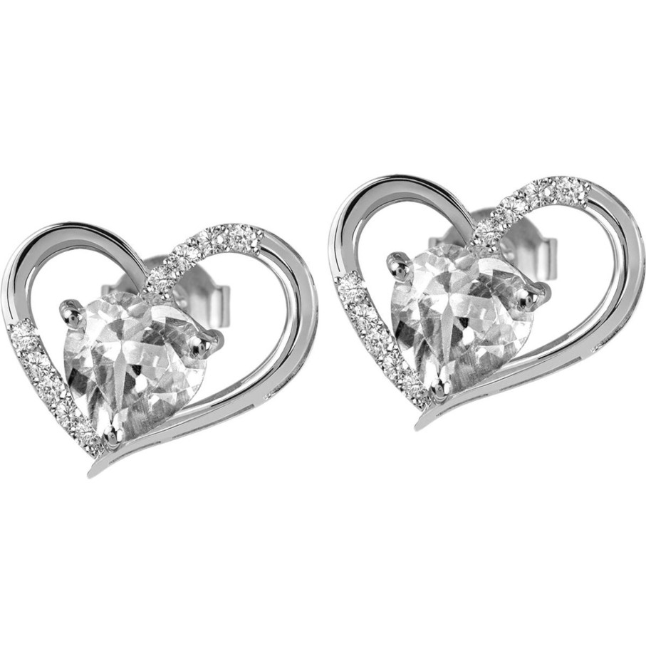 JACQUES LEMANS Ear Stud Sterling Silver With White Topaz Earrings