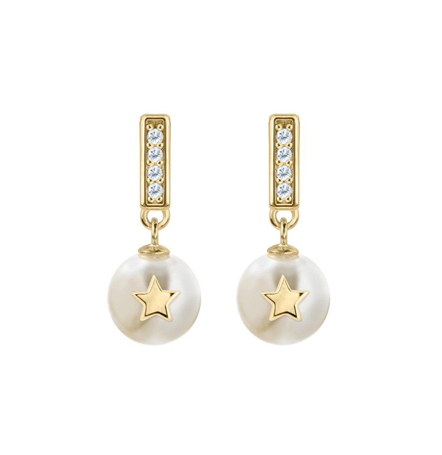 JACQUES LEMANS Ear Stud Sterling Silver Gold-Plated With Topaz & Pearl Earrings