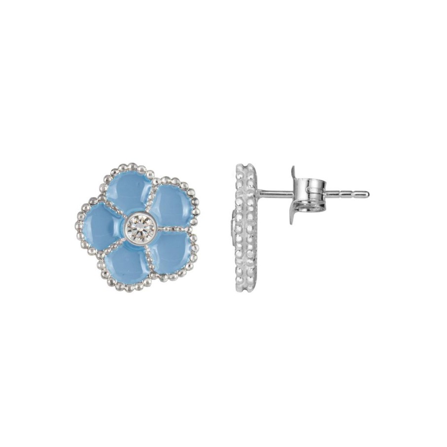 JACQUES LEMANS Ear Stud "Flower" Sterling Silver With Enamel/Topaz Earrings