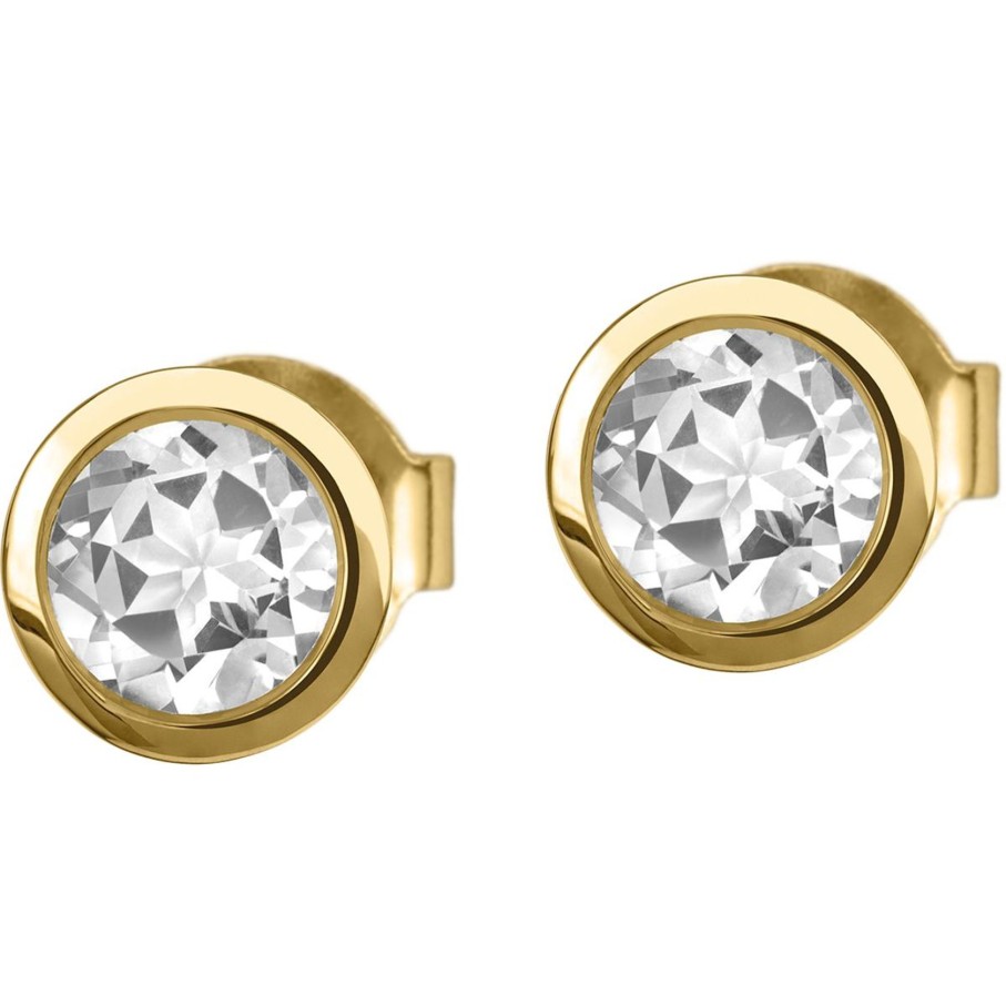 JACQUES LEMANS Ear Stud Sterling Silver Gold-Plated With White Topaz Earrings