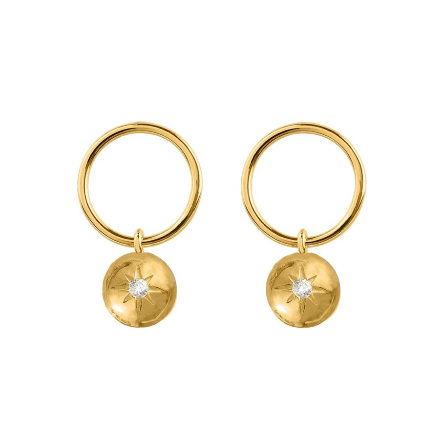 JACQUES LEMANS Ear Stud Sterling Silver Gold-Plated With White Topaz Earrings