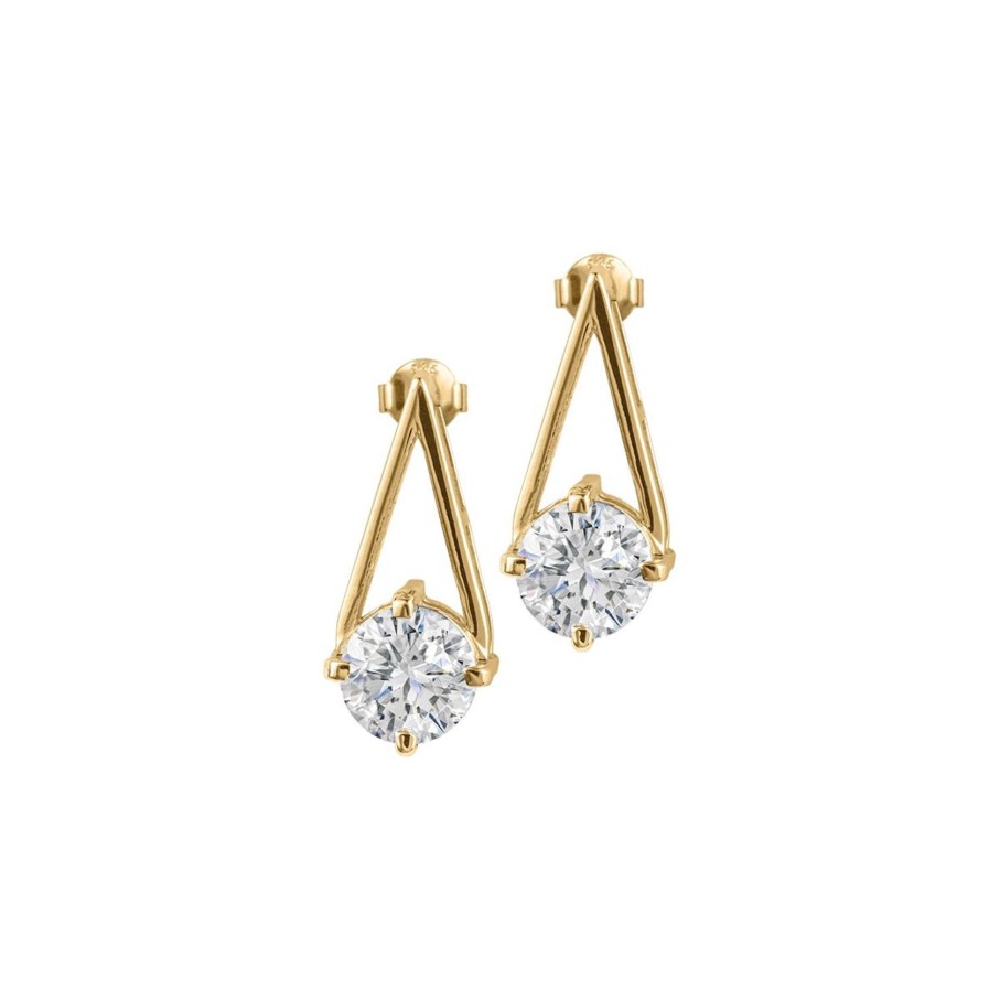 JACQUES LEMANS Ear Stud Sterling Silver Gold-Plated With White Topaz Earrings