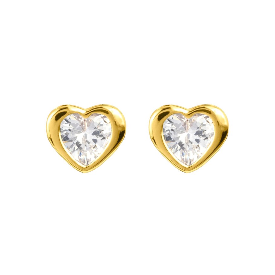 JACQUES LEMANS Ear Stud Sterling Silver Gold-Plated With White Topaz Earrings