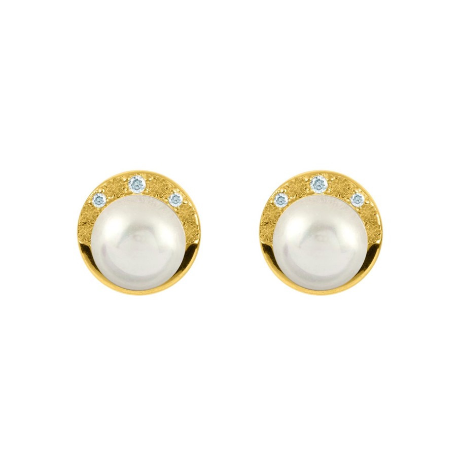 JACQUES LEMANS Ear Stud Sterling Silver Gold-Plated With Topaz & Pearl Earrings