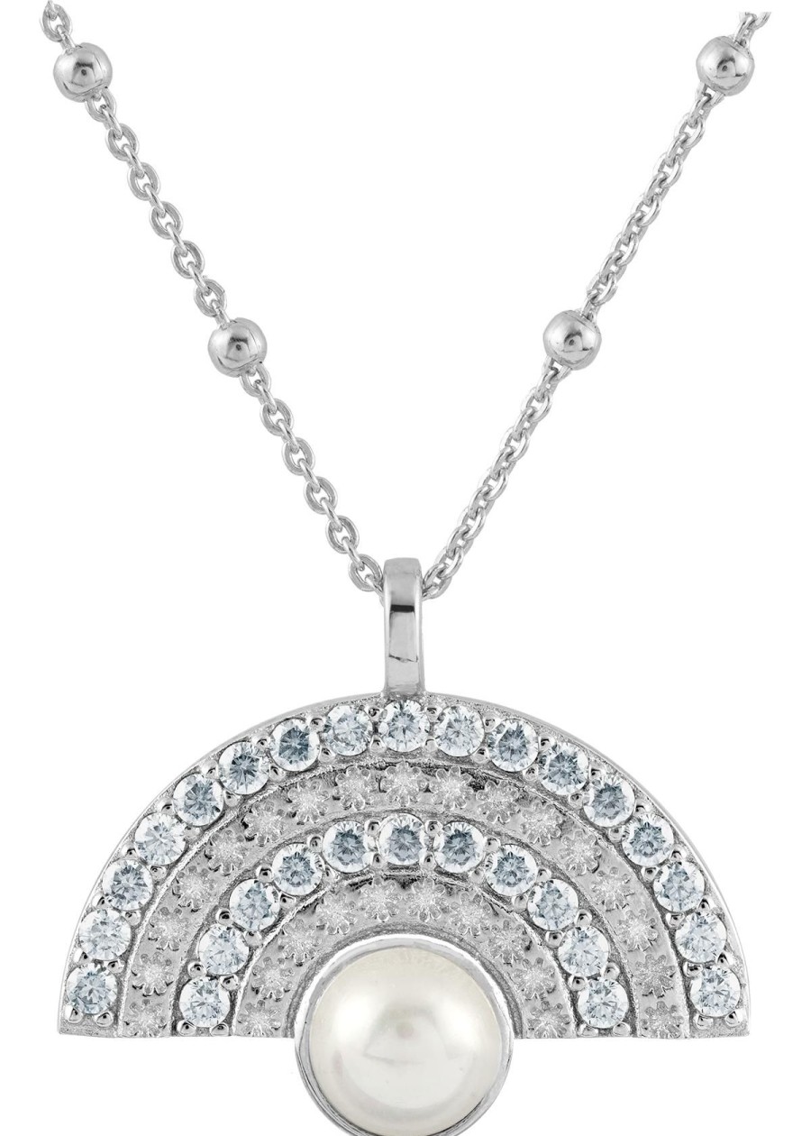 JACQUES LEMANS Necklace Sterling Silver With White Topaz Gemstones & Pearl Necklaces