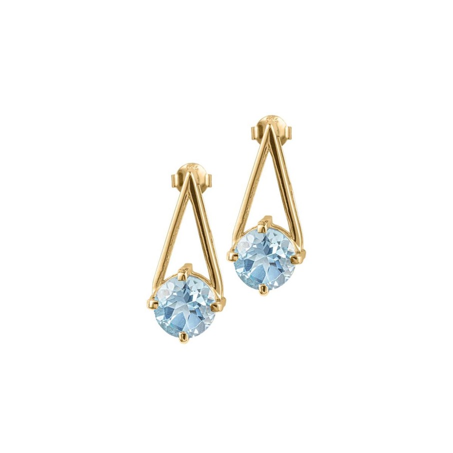 JACQUES LEMANS Ear Stud Sterling Silver Gold-Plated With Sky Blue Topaz Earrings