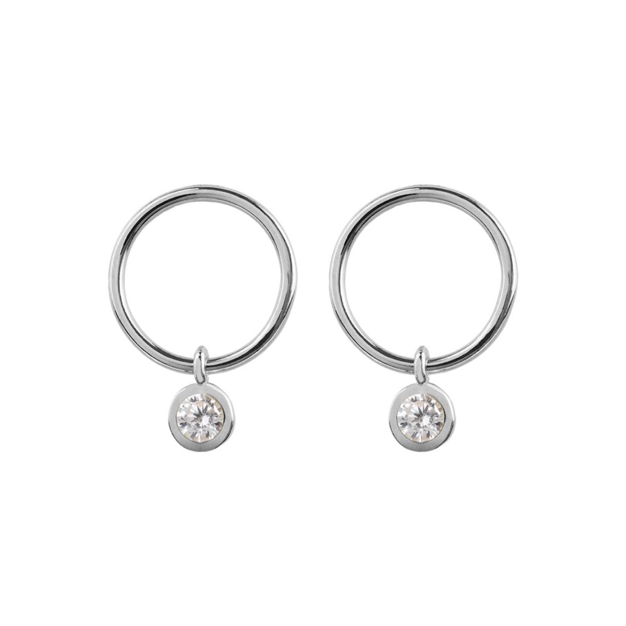 JACQUES LEMANS Ear Stud Sterling Silver With White Topaz Gemstones Earrings