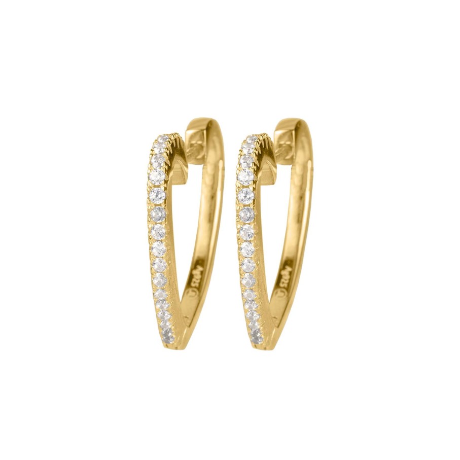 JACQUES LEMANS Ear Stud Sterling Silver Gold-Plated With White Topaz Earrings