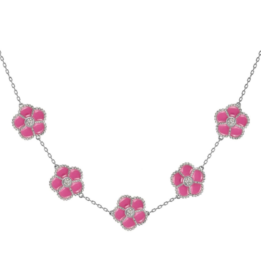 JACQUES LEMANS Necklace "Flowers" Sterlingsilver With Enamel/Topazes Necklaces