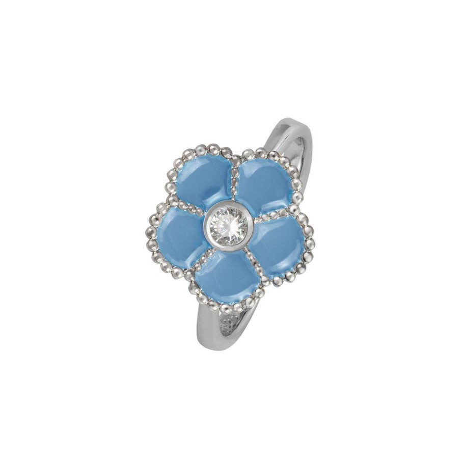 JACQUES LEMANS Ring "Flower" Sterling Silver With Enamel/Topaz Rings