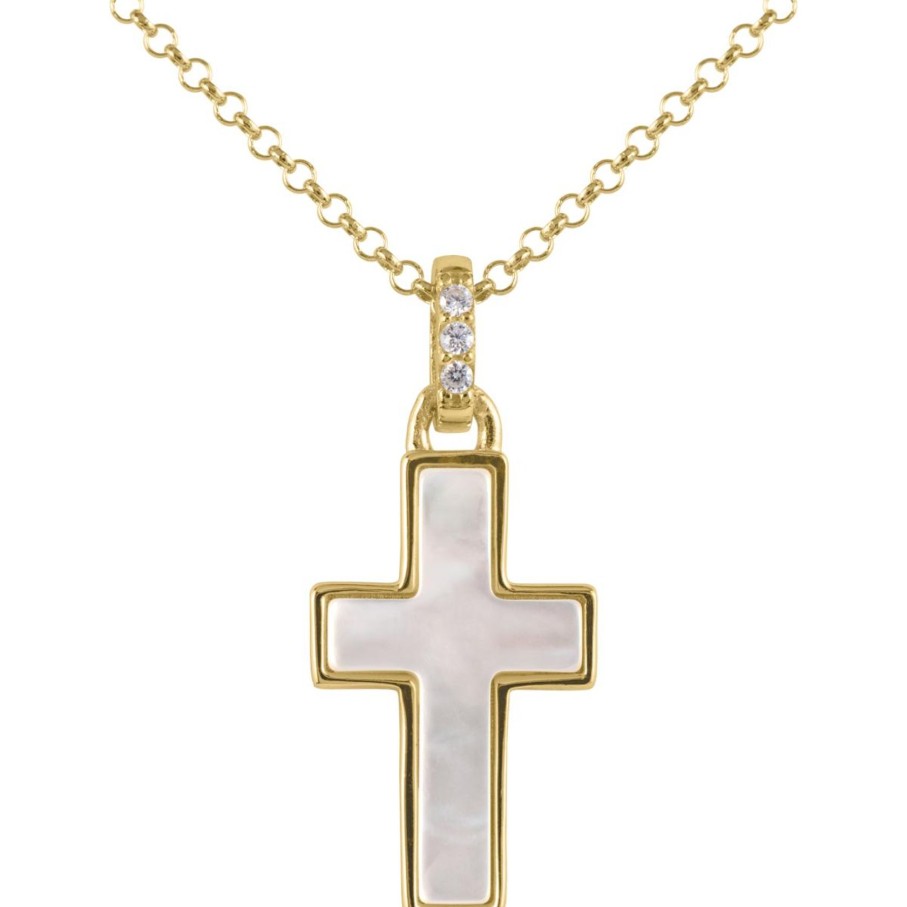 JACQUES LEMANS Necklace "Cruzifix" Sterlingsilver Goldplated With Mop/Topaz Necklaces