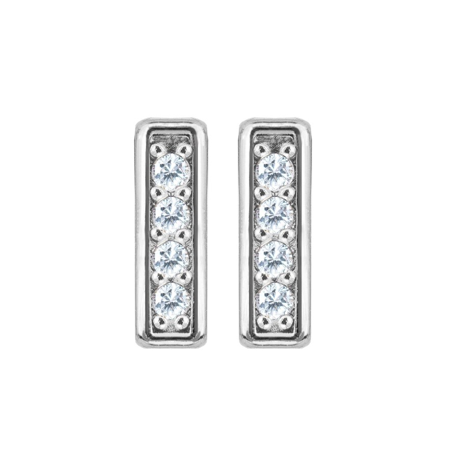 JACQUES LEMANS Ear Stud Sterling Silver With White Topaz Gemstones Earrings